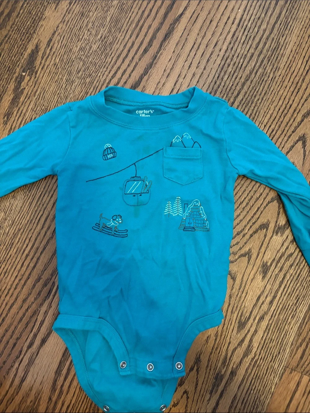 Carter's Teal Long-Sleeve Ski Graphic One-Piece Bodysuit